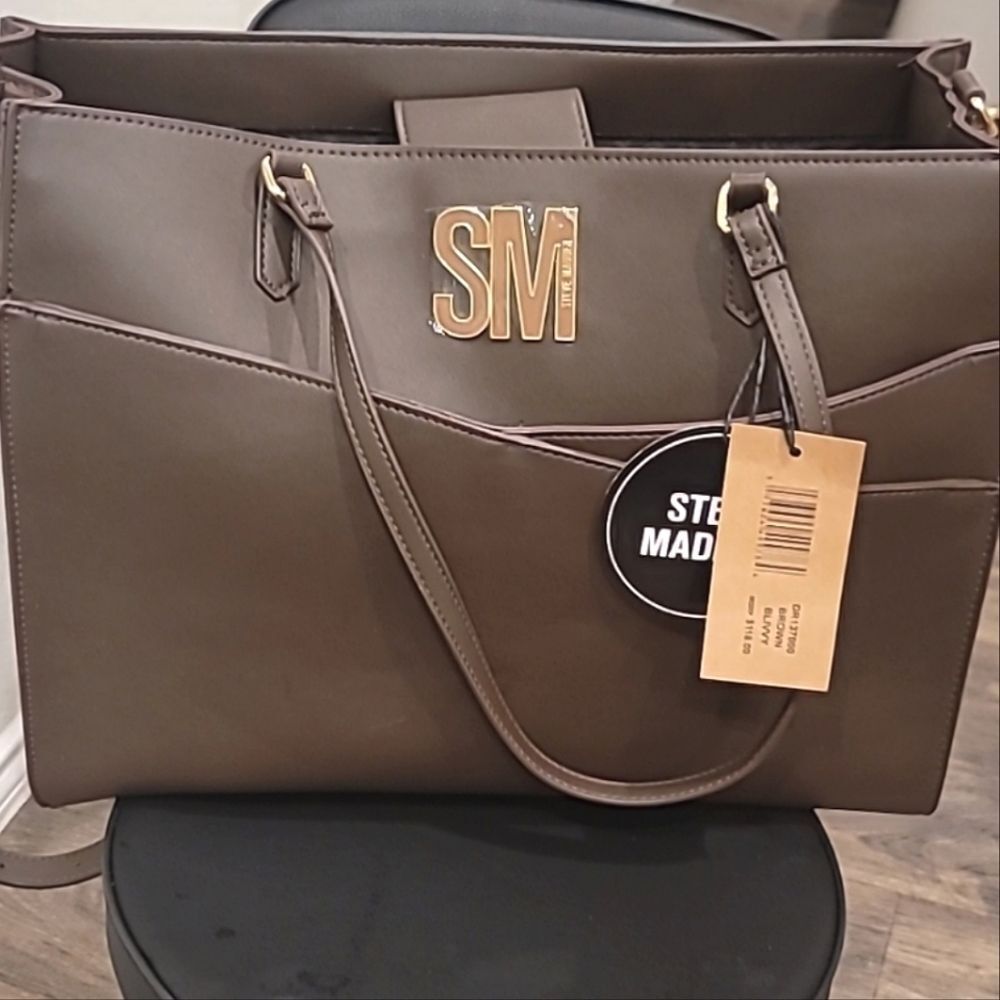 Steve Madden BLivvy Tote Bag w/Detachable Crossbody- Brown - Picture 6 of 9